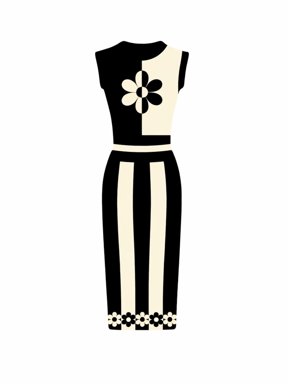 Retro Women's Pencil Skirt in White/Cream With Top